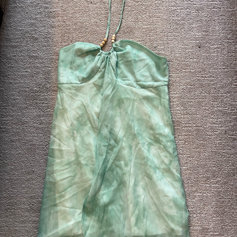 Green Halter Dress with Beaded Neckline